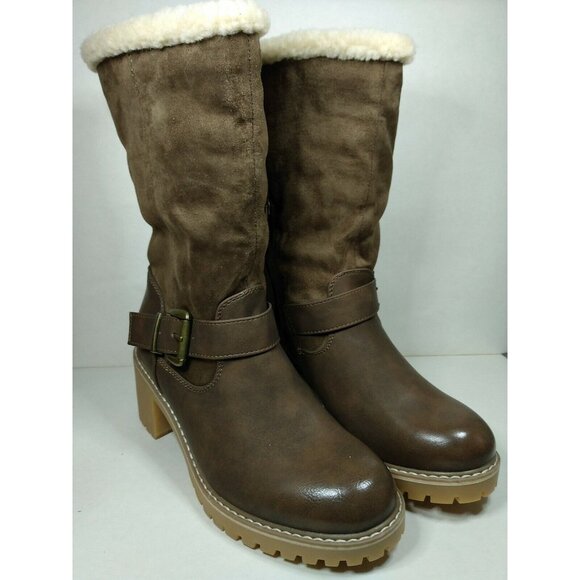 Katliu Shoes - Katliu Womens Sz 36 US 5.5 Brown Side Zip Mid Calf Faux Wool Lined Heeled Boots